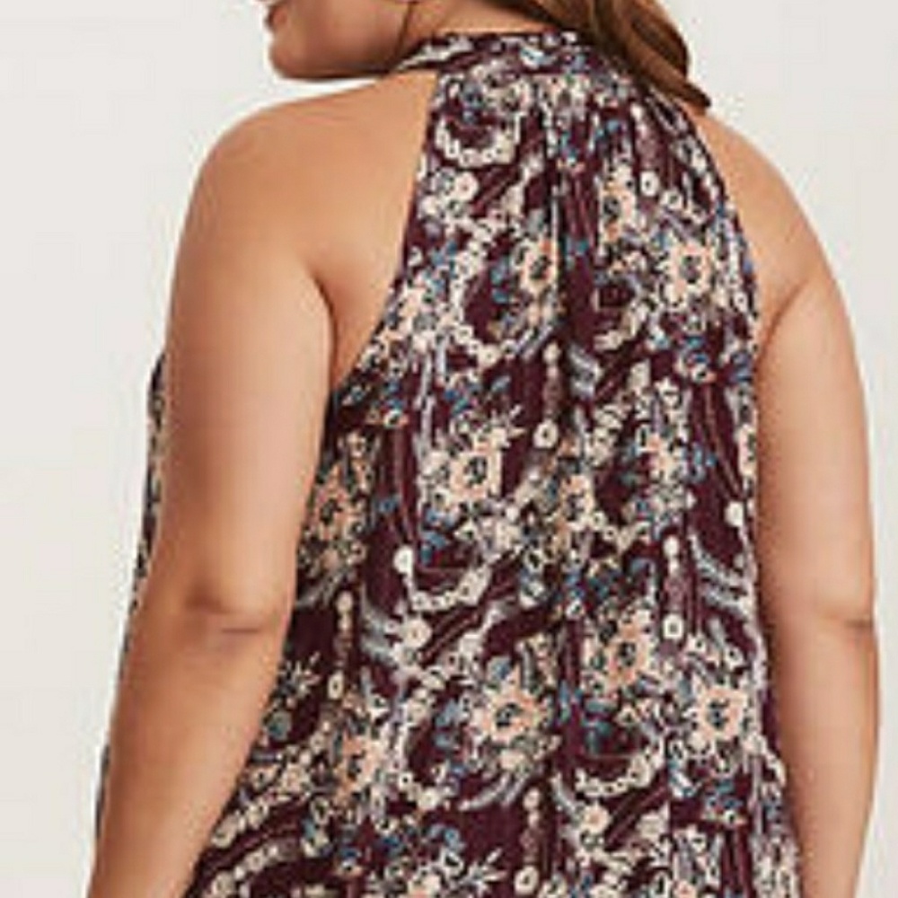 Floral Print Lurex Gauze Goddess Neck Tank Top - Picture 3 of 3